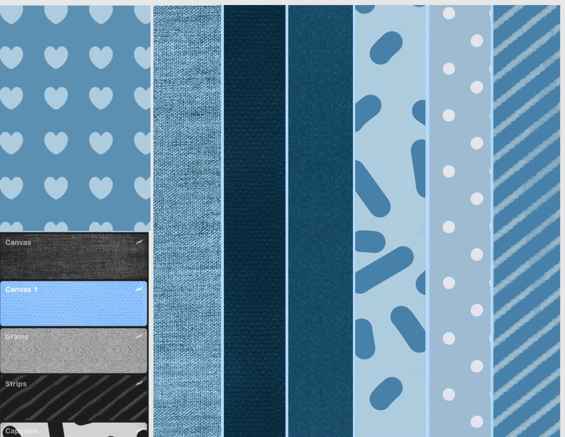 May include: A collection of 10 different blue and white patterned digital paper designs. The patterns include hearts, stripes, polka dots, and geometric shapes.