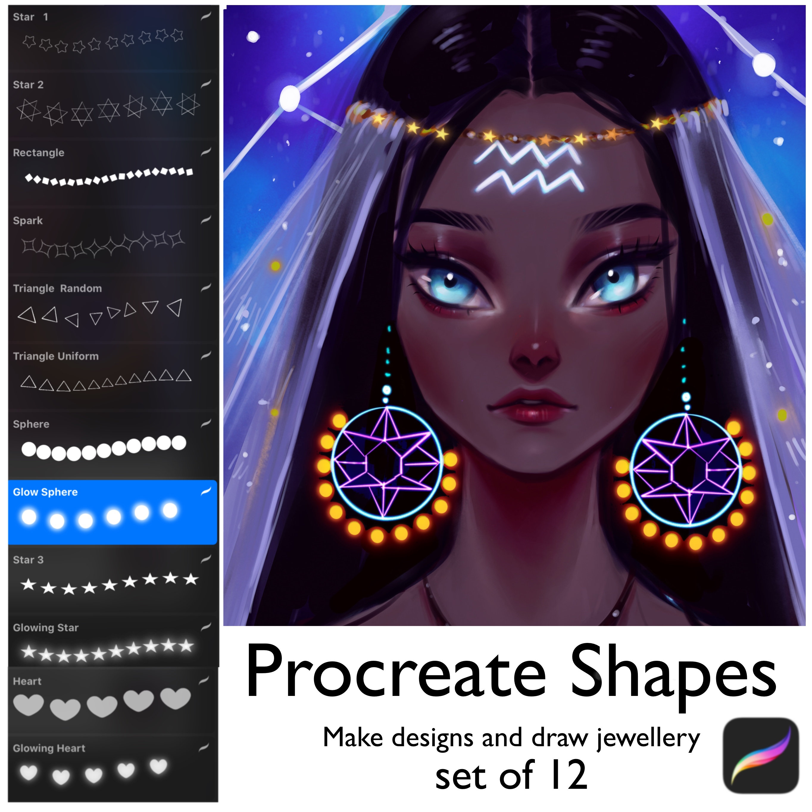 Procreate Jewelry & Pearl Brushes Set â 12 Premium Stamps and Geometric Shape Brushes by Muzenik Art