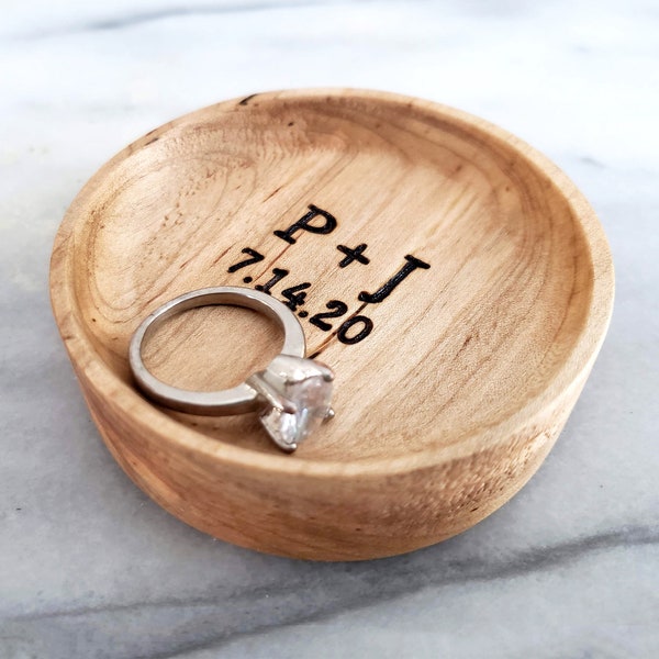 Wood Ring Dish / Maple / Initials + Date