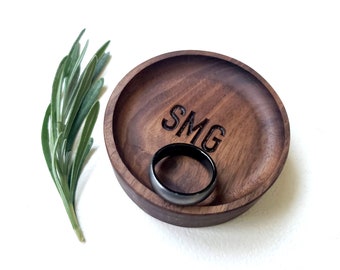 Wood Ring Dish / Black Walnut / Initials