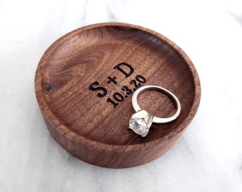 Wood Ring Dish / Black Walnut / Initials + Date