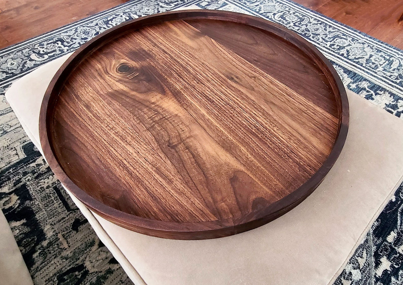 Round Wood Tray / Black Walnut / Circle Coffee Table Ottoman Etsy