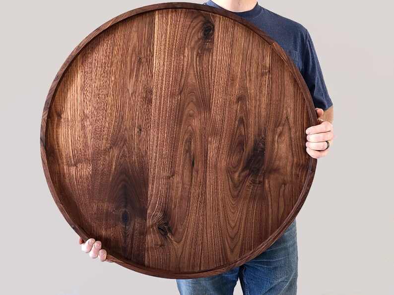 Round Wood Tray / Black Walnut / Circle Coffee Table + Ottoman Tray / Charcuterie Board 