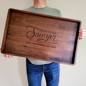 Personalized Rectangle Wood Tray / Black Walnut / Charcuterie Board / Coffee Table + Ottoman Tray