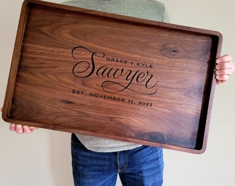 Personalized Rectangle Wood Tray / Black Walnut / Charcuterie Board / Coffee Table + Ottoman Tray