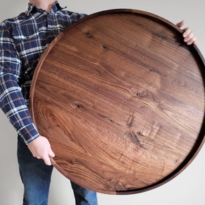 Extra Large Round Wood Tray / Black Walnut / Circle Coffee Table + Ottoman Tray / Charcuterie Board