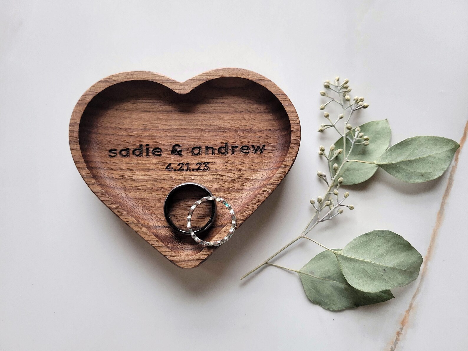 Heart Wood Ring Dish / Black Walnut / Names Date Etsy