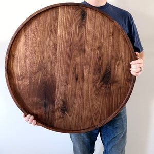 Round Wood Tray / Black Walnut / Circle Coffee Table + Ottoman Tray / Charcuterie Board