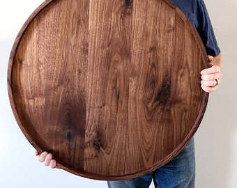 Round Wood Tray / Black Walnut / Circle Coffee Table + Ottoman Tray / Charcuterie Board