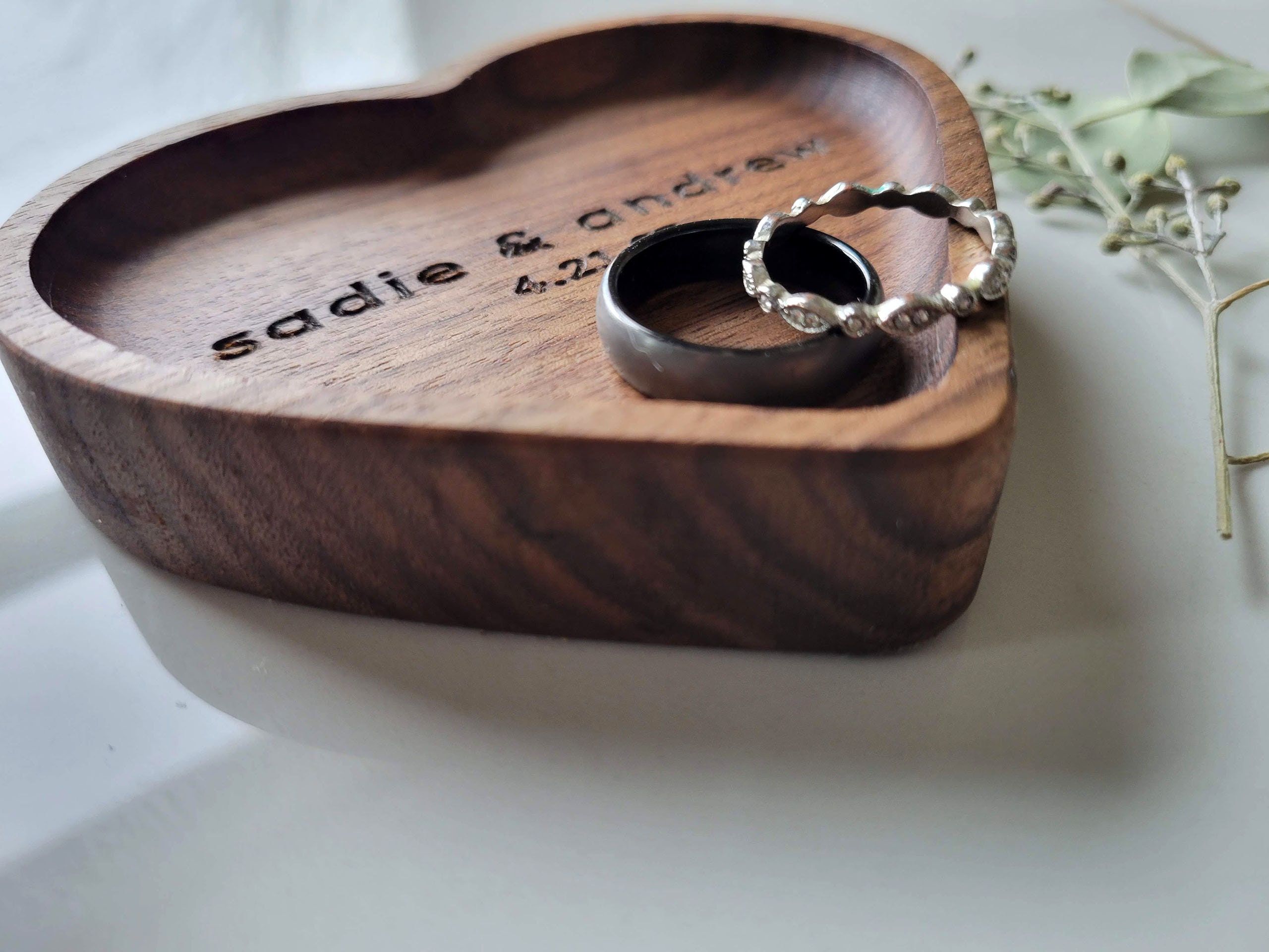 Heart Wood Ring Dish / Black Walnut / Names Date Etsy
