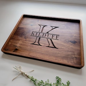 Personalized Rectangle Wood Tray / Black Walnut / Charcuterie Board / Coffee Table + Ottoman Tray