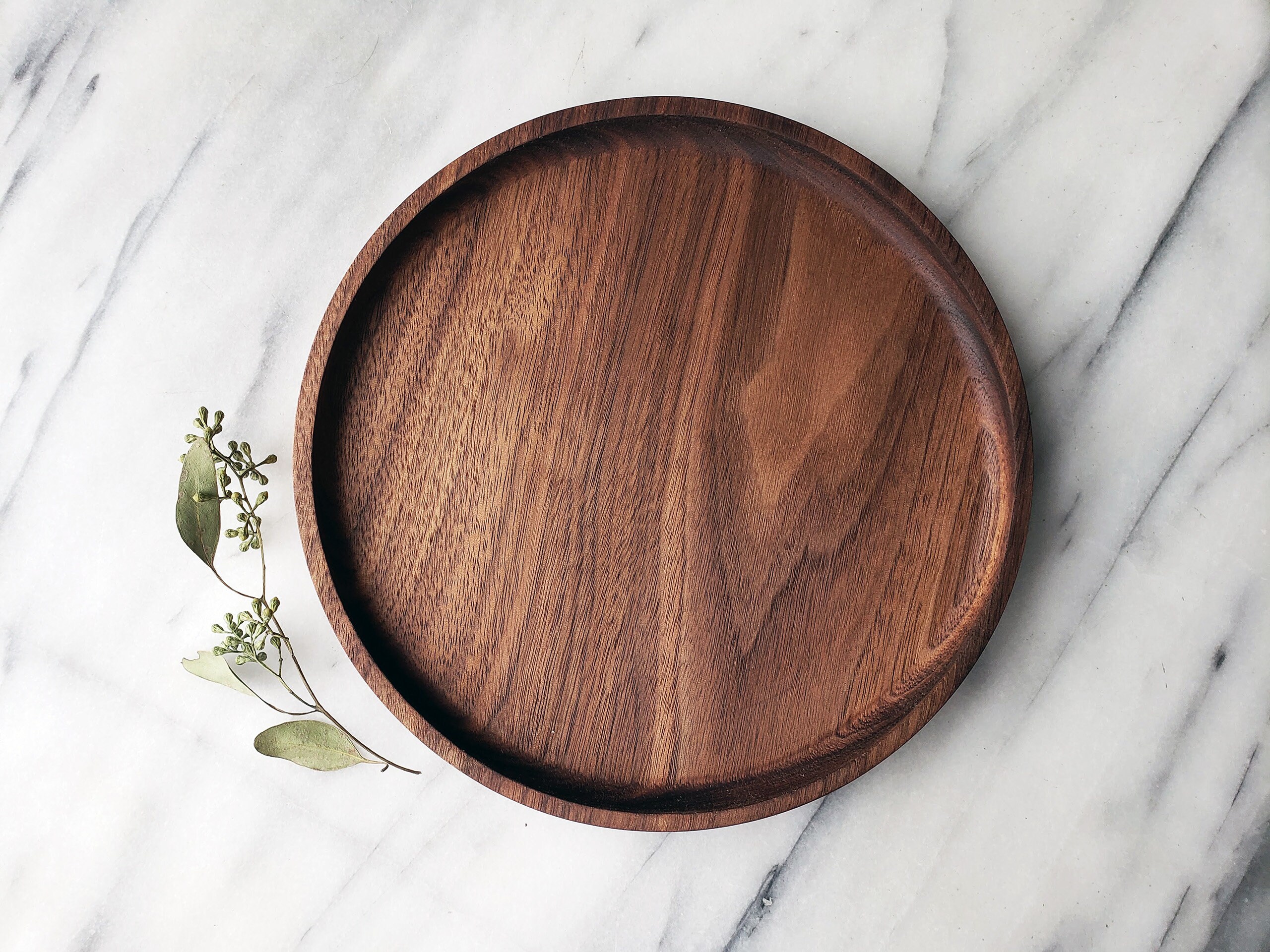 Round Wood Tray Black Walnut Shallow Circle Catchall Valet