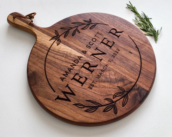 Personalized Charcuterie Board / Black Walnut / Round Paddle Board / Wedding Gift