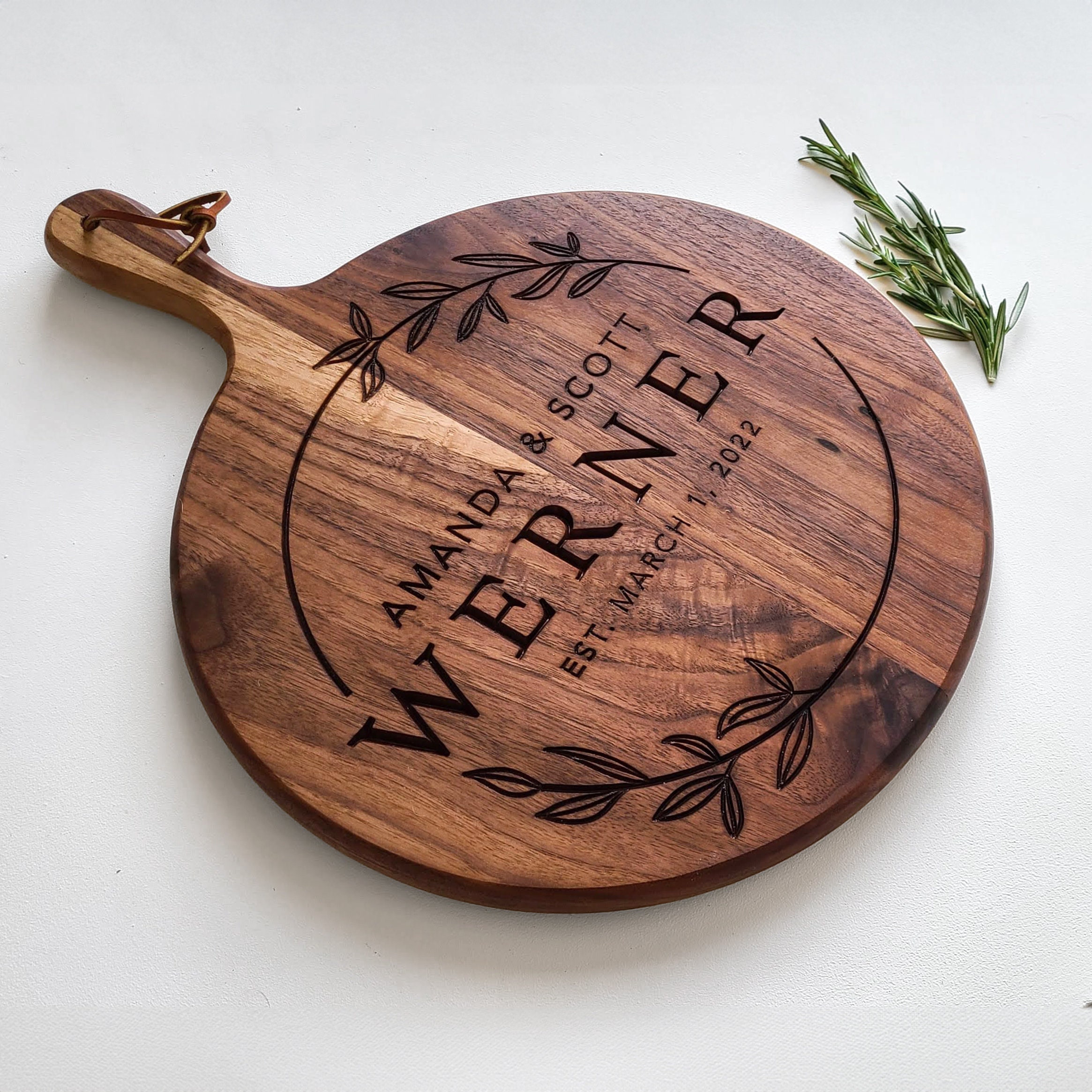 Personalized Charcuterie Board / Black Walnut / Round Paddle Board / Wedding Gift