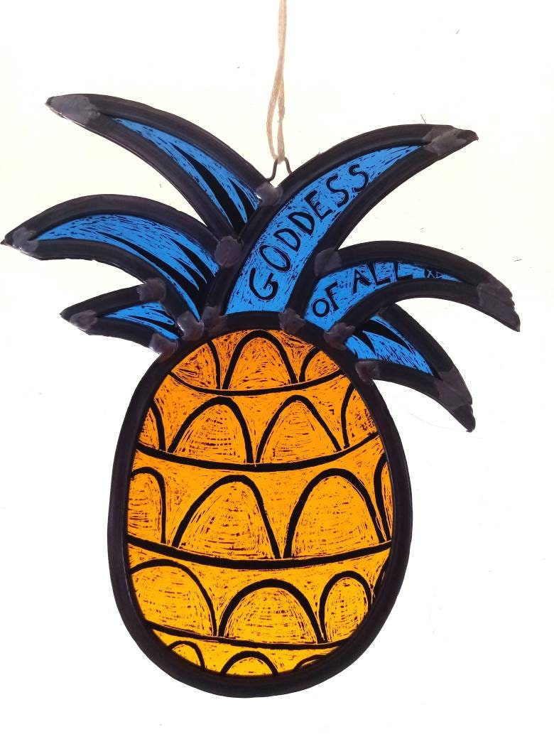 Pineapple - Goddesse Of All Vitrail à Suspendre Sun Catcher Decor Craft Bleu et Jaune Orangé