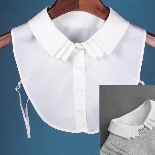 White Ruffle Classic Satin False Upright Collar Design for | Etsy