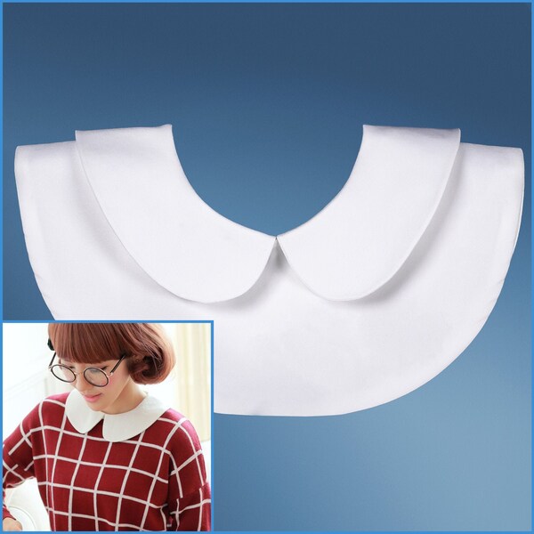 White False Round Peter Pan Collar Plain Design For Women Girls Ladies Collared Button Shirt Bust Blouse Classic Rounded Polyester Neck