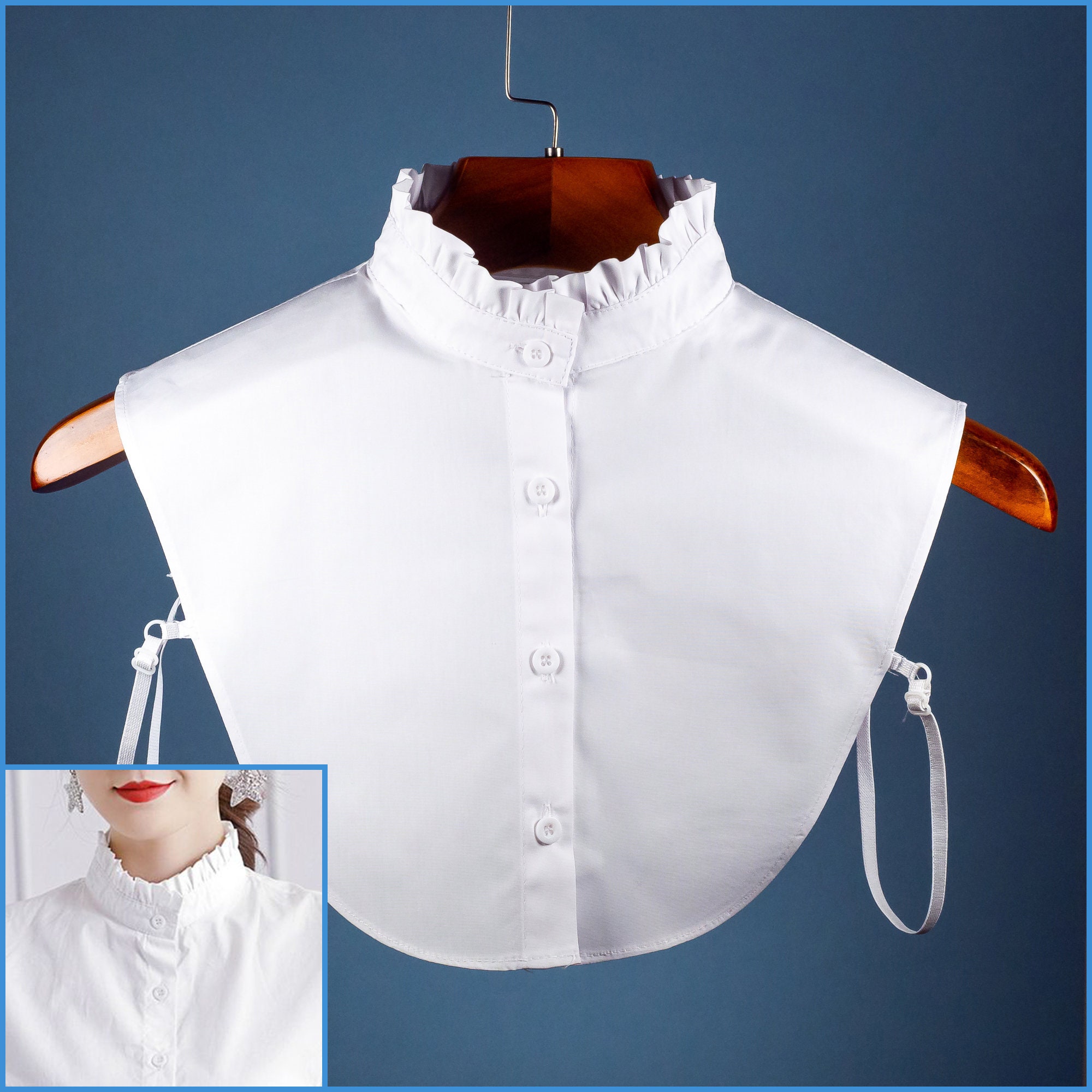 White Classic Cotton Ruffle False Upright Collar Design for - Etsy Israel
