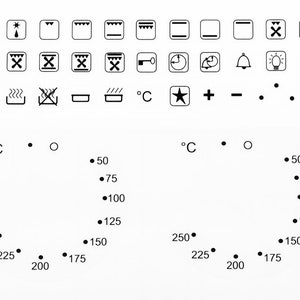38 simboli combinati ed etichette per temperatura da 50-250 gradi, stampa autoadesiva nera per fornelli, adesivi per manopola con interruttore per forno, piano cottura a gas superiore immagine 1