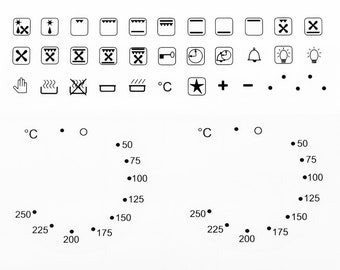 38pcs Combination Symbols & 50-250 Degree Temperature Labels, Stove Self Adhesive Black Print, Dial Knob Switch Oven Stickers Top Gas Hob