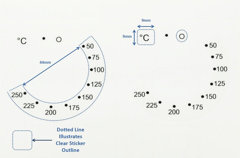 38 simboli combinati ed etichette per temperatura da 50-250 gradi, stampa autoadesiva nera per fornelli, adesivi per manopola con interruttore per forno, piano cottura a gas superiore immagine 2
