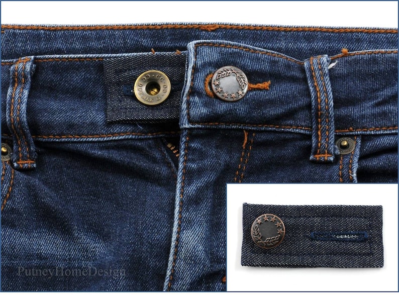 Blue Denim Waist Line Extender For Pants Shorts Jeans Trouser Skirts Waistline Button Extension Expand Widen Loosen Adjust Enlarge image 1