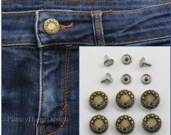 6pcs 17mm Antique Bronze Jeans Denim Buttons - Hammer Press On Repair Replace Tack Replacement Hook Trousers Chino Skirt Pants Jacket Shorts