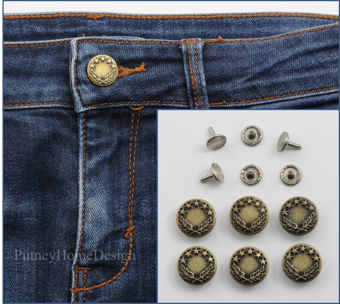32 Sets Jeans Buttons Replacement, 17 mm and 20mm No-Sew Removable