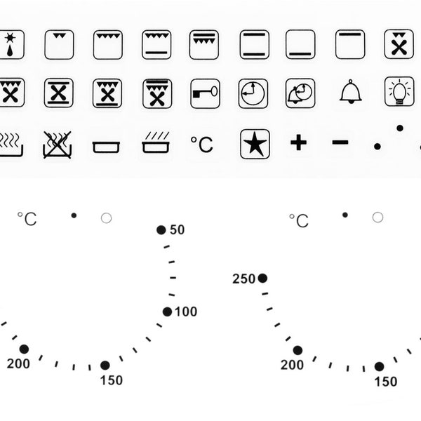 36pcs Combination Symbols & 50-250 Degree Temperature Labels, Stove Self Adhesive Black Print, Dial Knob Switch Oven Stickers Top Gas Hob