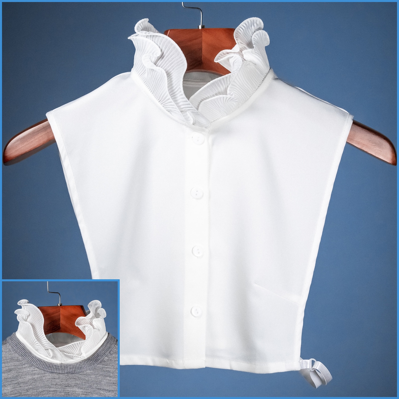 White Ruffle Classic Satin False Upright Collar Design For Etsy
