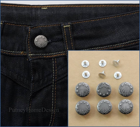 6pcs 17mm Antique Silver Jeans Denim Buttons Hammer Press on