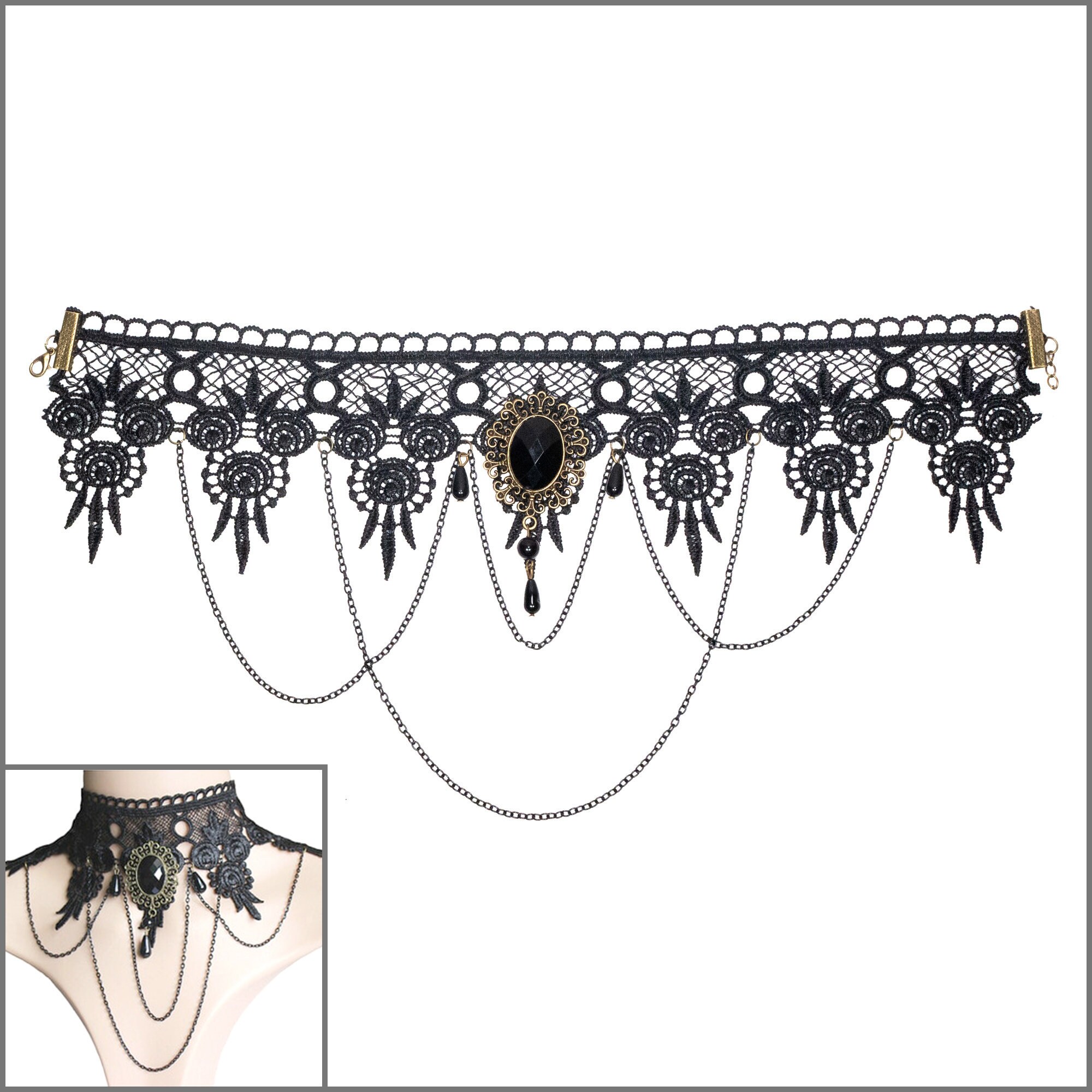Black Gothic Choker Lace Cotton Fabric Necklace Vintage - Etsy