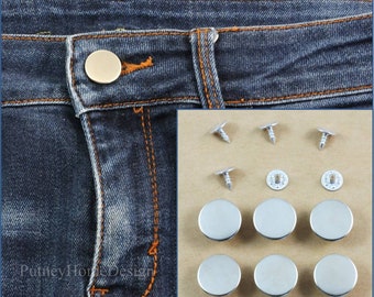 6pcs 17mm Full Silver Jeans Denim Buttons - Hammer Press On Repair Replace Tack Replacement Hook Trousers Chino Skirt Pants Jacket Shorts