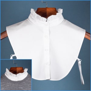 White Classic Cotton Ruffle Upright False Collar Design For Women Girls Ladies Collared Button Classical Shirt Bust Blouse Turtle Neck Top