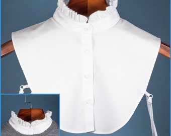 White Classic Cotton Ruffle Upright False Collar Design For Women Girls Ladies Collared Button Classical Shirt Bust Blouse Turtle Neck Top