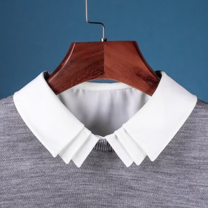 White False Satin Collar Cascade Design For Women Girls Ladies Collared Button Shirt Bust Blouse Pointed Layer Style For Jumper Sweater Top image 2