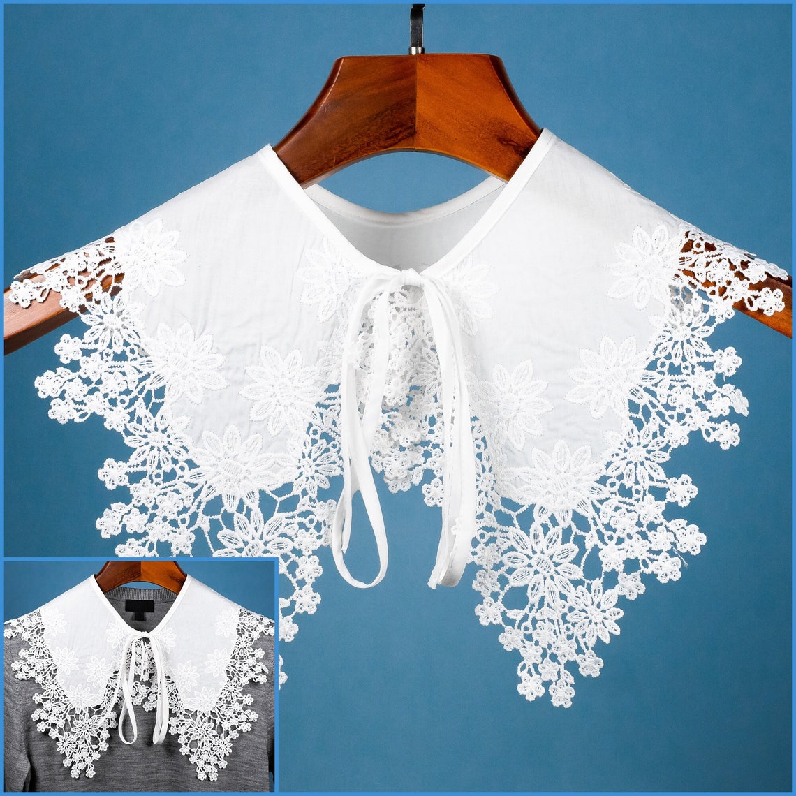 White Bertha Cotton Floral Collar Peter Pan Design for Women - Etsy