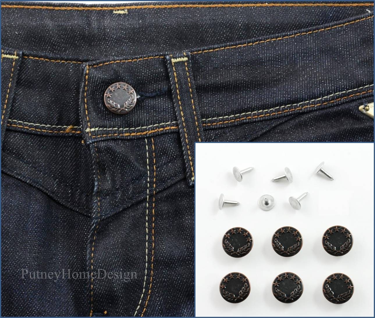 40 Sets Metal Jeans Tack Press Snap Buttons Replacement w/Cap