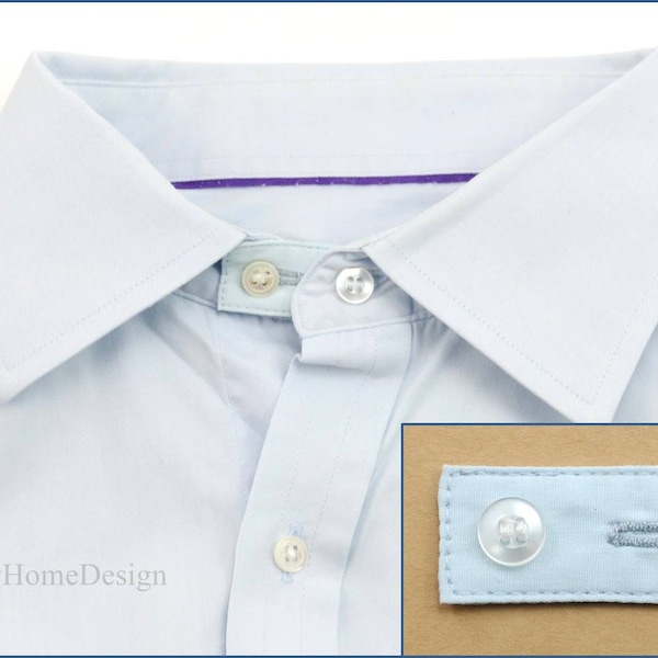 Light Blue Cotton Poplin Collar Extender For Shirt Blouse Collared Top Business Dress Neck Size Tie Cuff Smart Button Extension Expand Widen