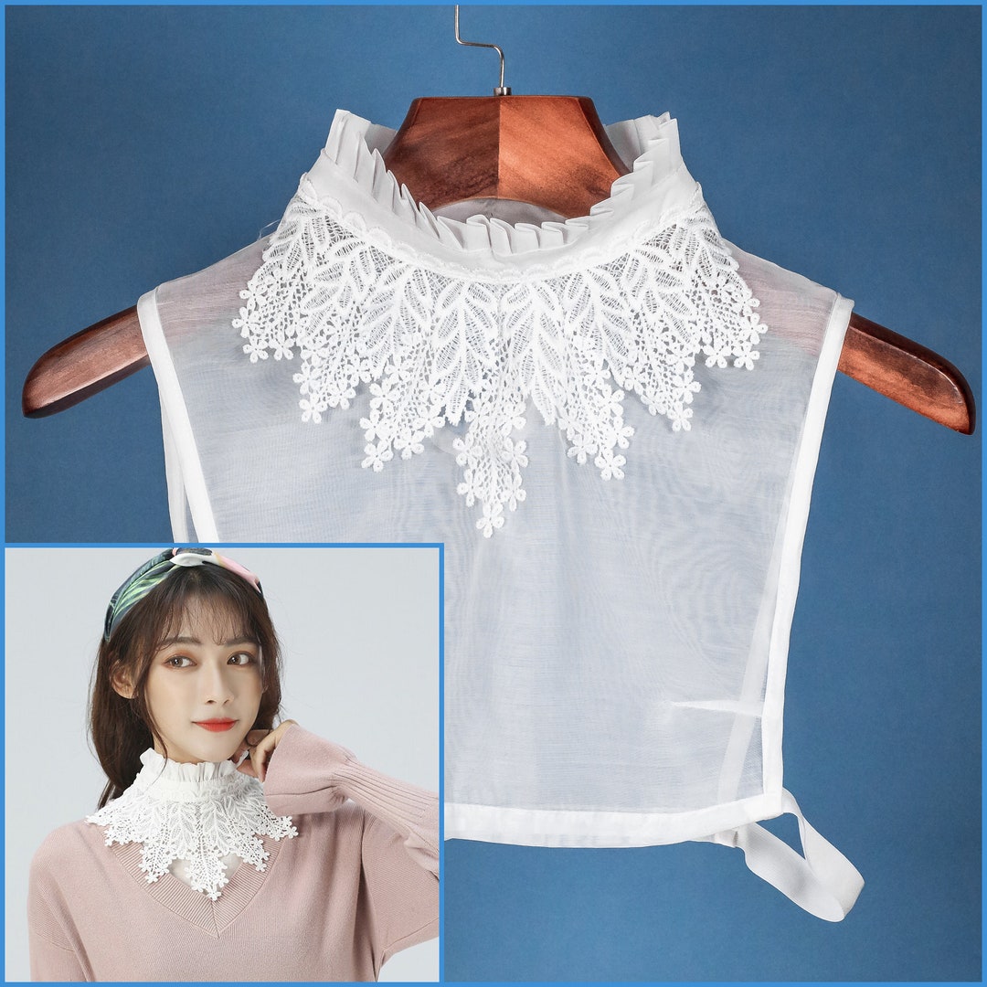 White False Decorative Lace Collar Long Neck Design Intricate Top Sheer