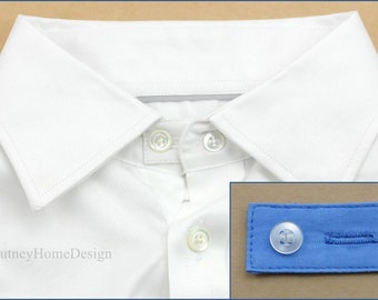 Mid Blue Cotton Poplin Collar Extender - For Shirt Blouse Collared Top Business Dress Neck Size Tie Cuff Smart Button Extension Expand Widen