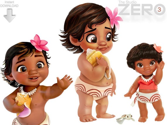 3 Disney Moana Baby Digital Clipart N Mirror Images Of 300dpi Etsy