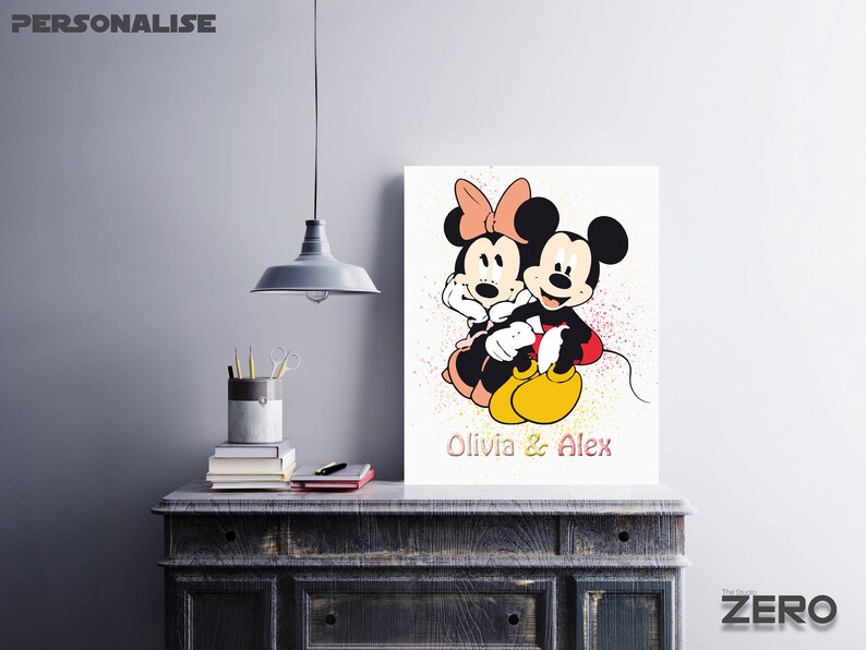 Disney Mickey Minnie Wall Art Personalized Name Poster Decor 300 Dpi