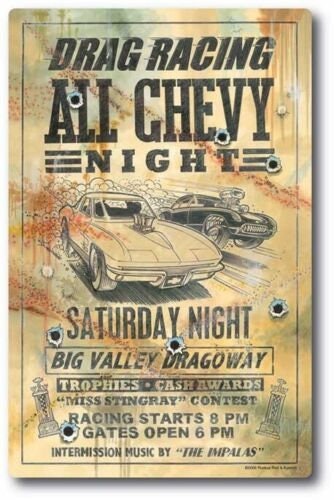 All Chevy Drag Racing Embossed Metal Poster Sign Ruckus - Etsy