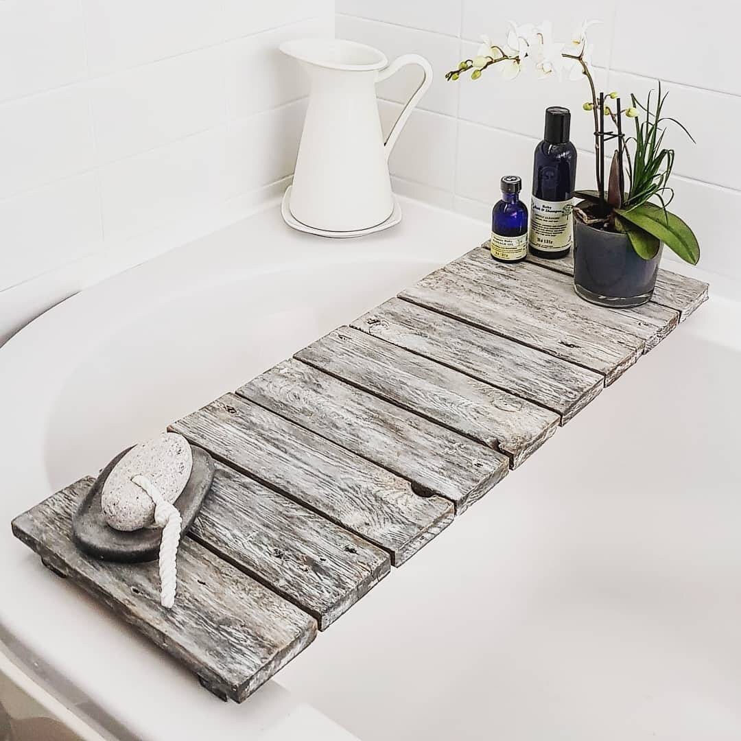 Dark grey luxury and unique wooden bath tray caddy bath Etsy