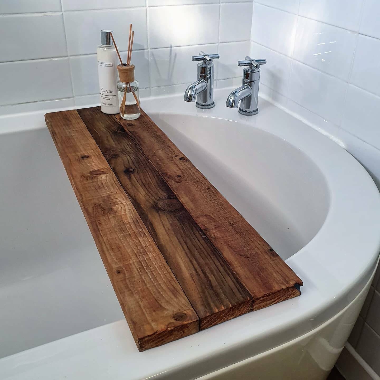 Dark Oak Luxury Handcrafted Wooden bath board bath shelf | Etsy