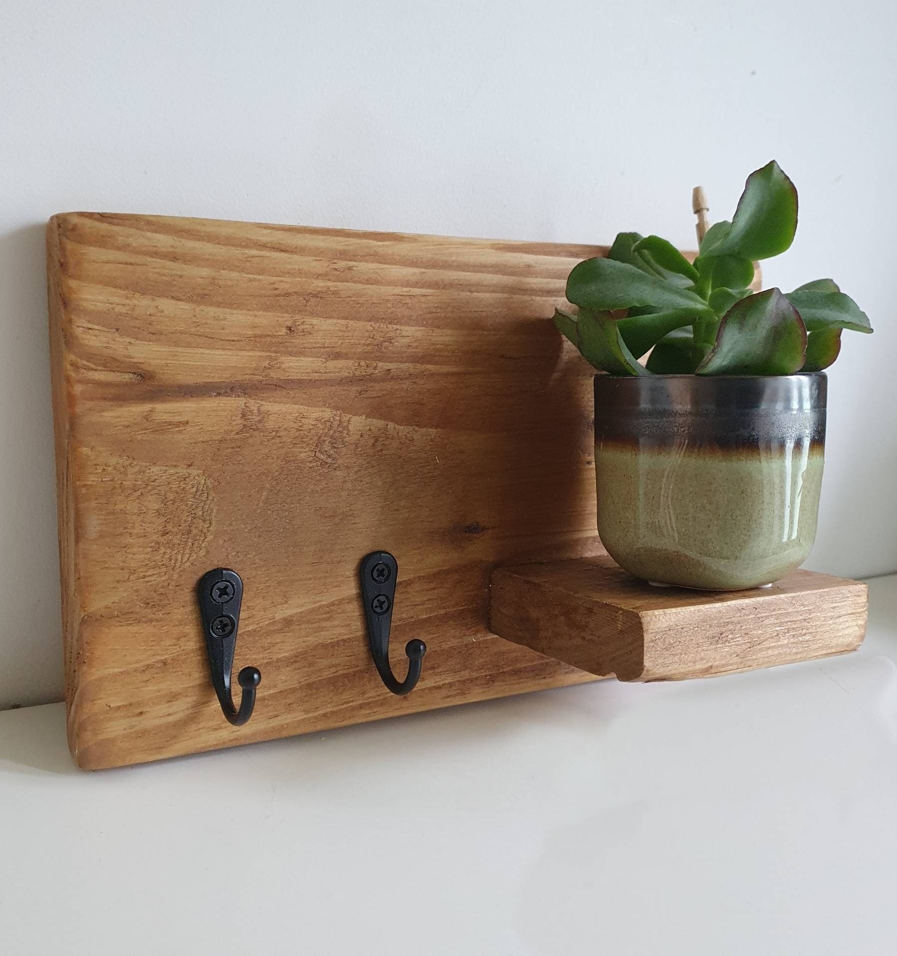 Reclaimed Key Rack with small shelf Wooden Key Rack Etsy