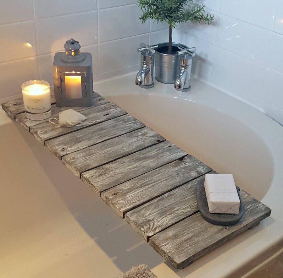 Reclaimed Wooden bath tray bath shelf bath caddy bath Etsy