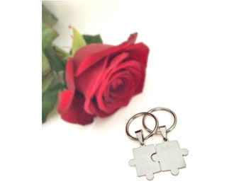 Handmade Personalised Engraved Interlocking Puzzle Jigsaw piece keyring set. Anniversary/Valentines/Couples/His & Hers Gift.