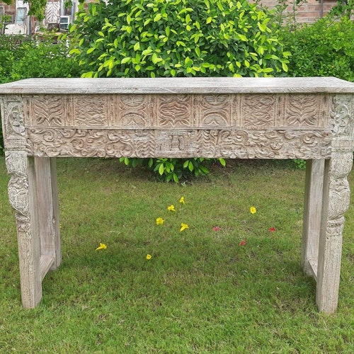Wooden Handcarved Indian Console Table Distressed Indian Etsy